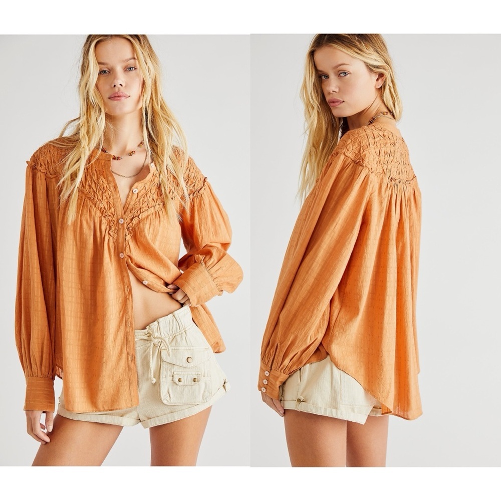Free People Marigold Buttondown Top Size S